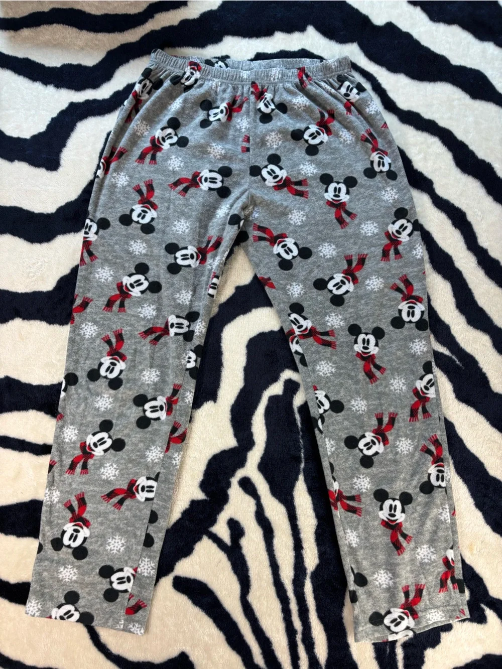 Disney Mickey Mouse Scarf Winter Fleece Pajama Pants Unisex Medium M Gray